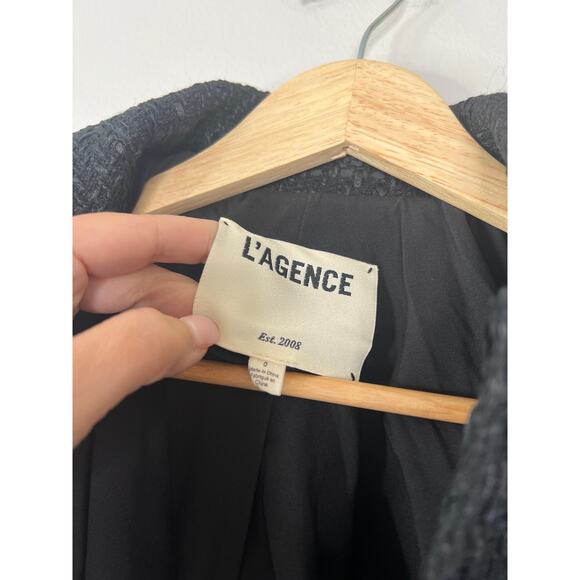 NEW L'agence Cove Cropped Cotton Tweed Checked Puffed Sleeve Jacket Black Size 0 - Picture 4 of 7